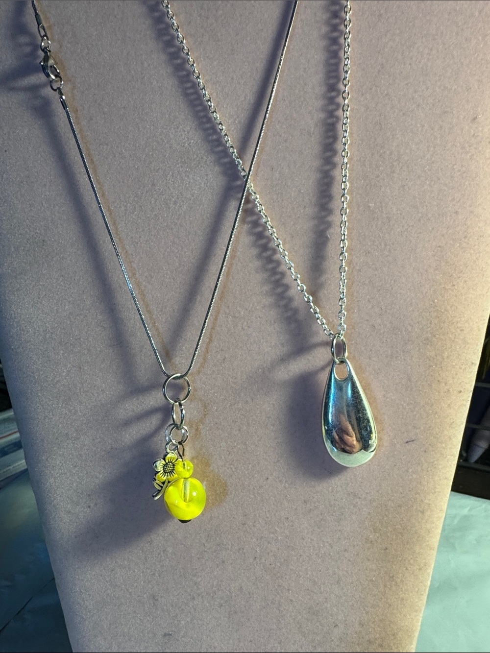 Hand Crafted Silver Lik Teardrop & Silver Necklace with Yellow Charm 10” & 101/2